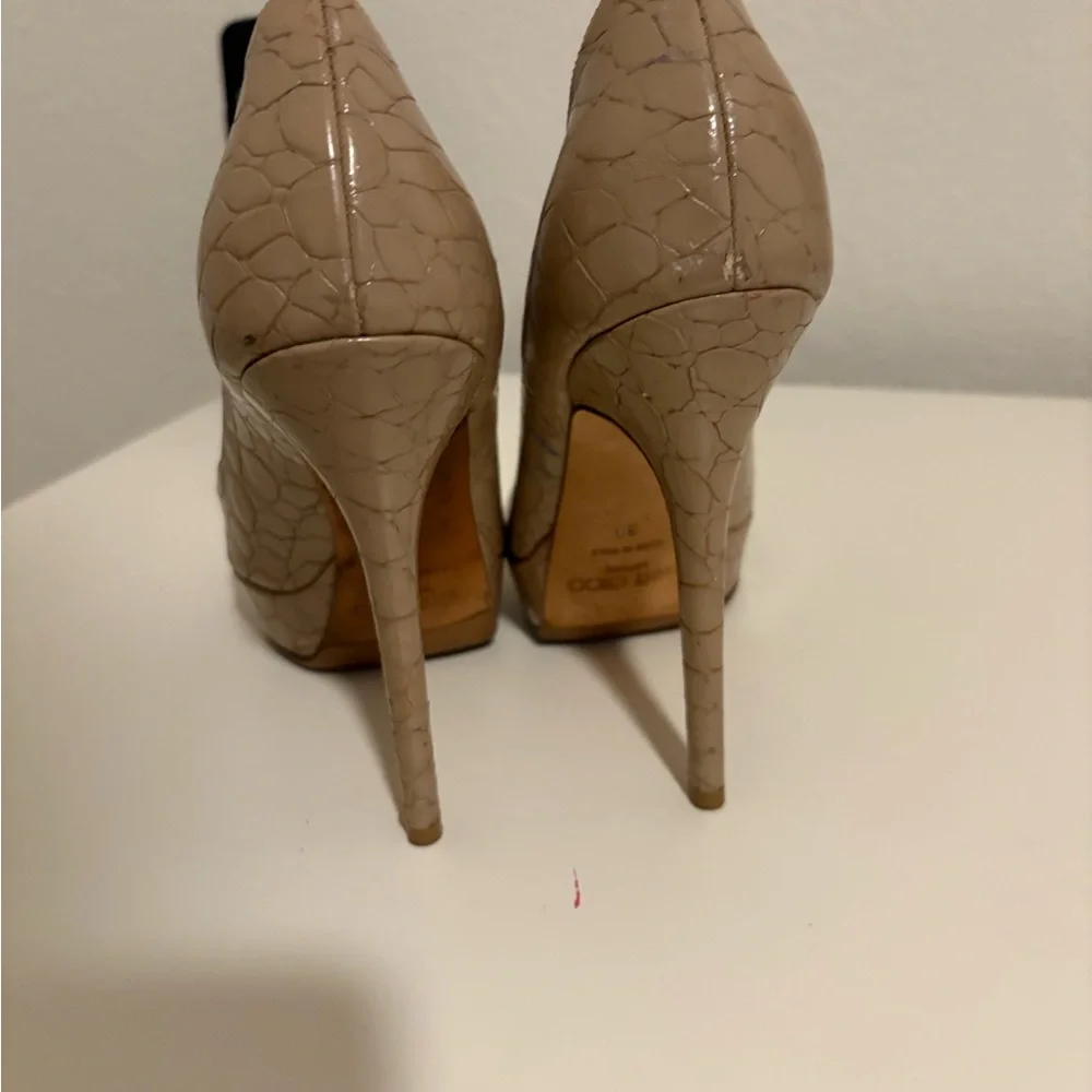 Jimmy Choo Nude Patent Peep-Toe Pumps
